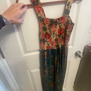 NATURAL LIFE Floral Jumpsuit in Red Roses and Teal Florals